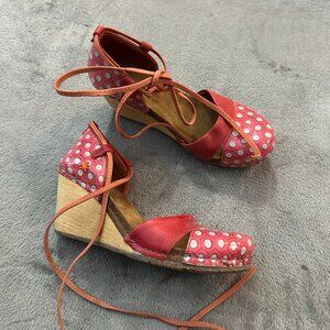 The ART Company Wedge Sandals Shoes Women's size 40 Pink Polka Dot Retro